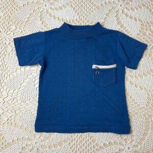 Vintage 1960s Donmoor Boys 5 Years Blue Textured Zip Pocket Short Sleeve Shirt